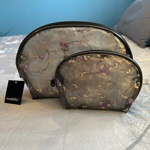 NWT modella Floral Embroidered Cosmetic Pouch Set 2 pc